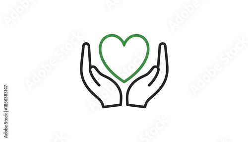 Graphic showing hands cupping a green heart