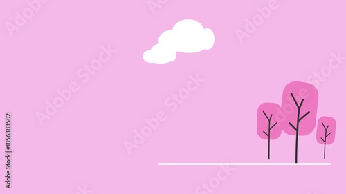 Pink Minimal Motion Background with Trees and Clouds