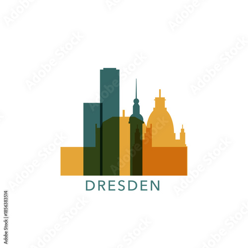 Dresden logo, clip art with cityscape, skyline, panorama, skyscrapers. Vector flat isolated illustration. Germany city image with landmarks and buildings
