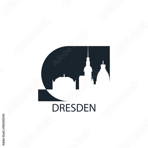 Dresden logo, clip art with cityscape, skyline, panorama, skyscrapers. Vector flat isolated illustration. Germany city image with landmarks and buildings