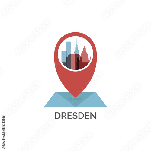 Dresden icon of map pin pointer, geolocation, skyline shape. Vector logo, isolated clip art. Germany web symbol with landmarks and buildings