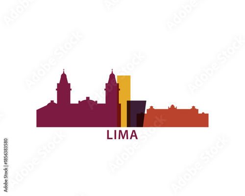 Lima logo, clip art with cityscape, skyline, panorama, skyscrapers. Vector flat isolated illustration. Peru city image with landmarks and buildings