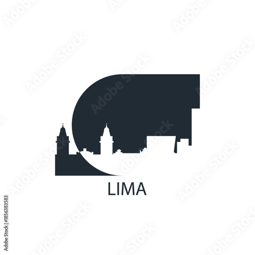 Lima logo, clip art with cityscape, skyline, panorama, skyscrapers. Vector flat isolated illustration. Peru city image with landmarks and buildings