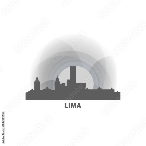 Lima logo, clip art with cityscape, skyline, panorama, skyscrapers. Vector flat isolated illustration. Peru city image with landmarks and buildings