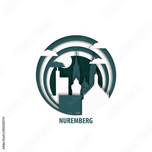 Nuremberg, Germany paper cut, cityscape crafted vector illustration. Origami, layered art of city with skyline, buildings, landscape shape for sticker, badge, web, print