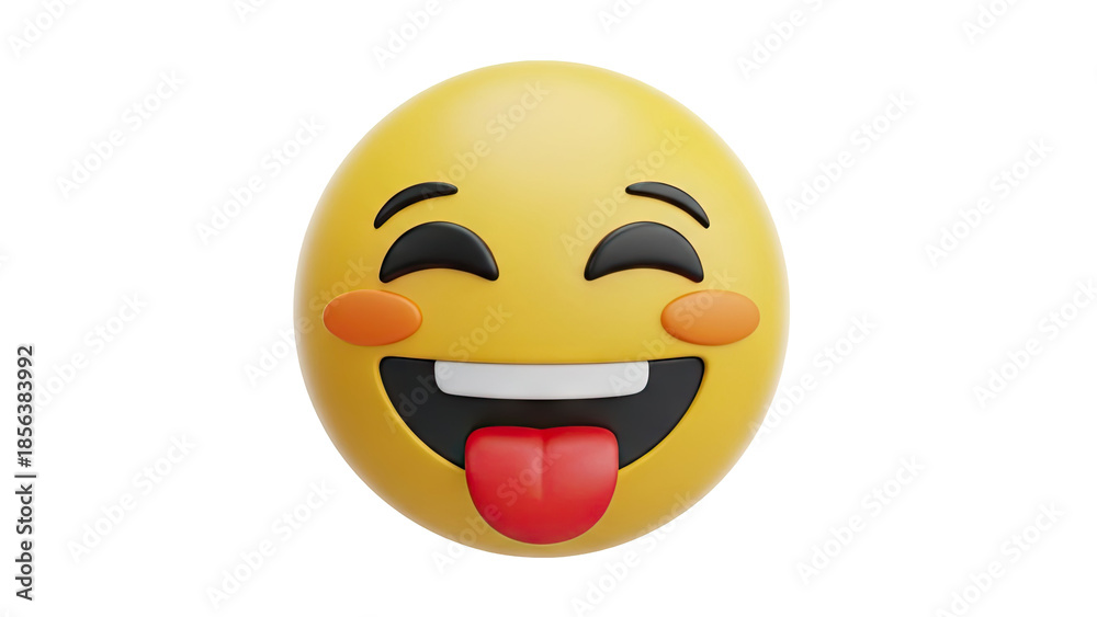 Fototapeta premium 3D Grinning Face with Tongue Emoji 3D Render on transparent background