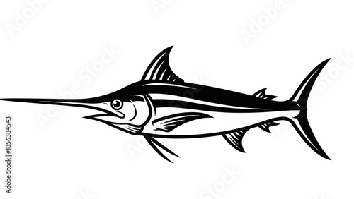 Black and White Illustration of Marlin Fish.