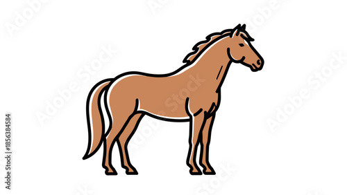 Brown Horse Standing Sideways Simple Illustration.