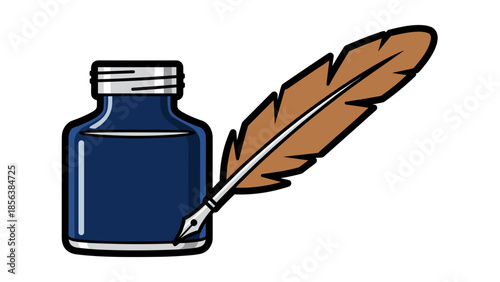 Ink Bottle and Quill Pen Illustration.