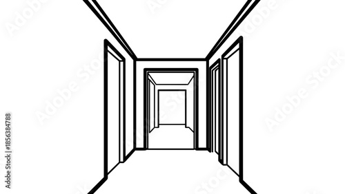 Simple Black and White Corridor Illustration.