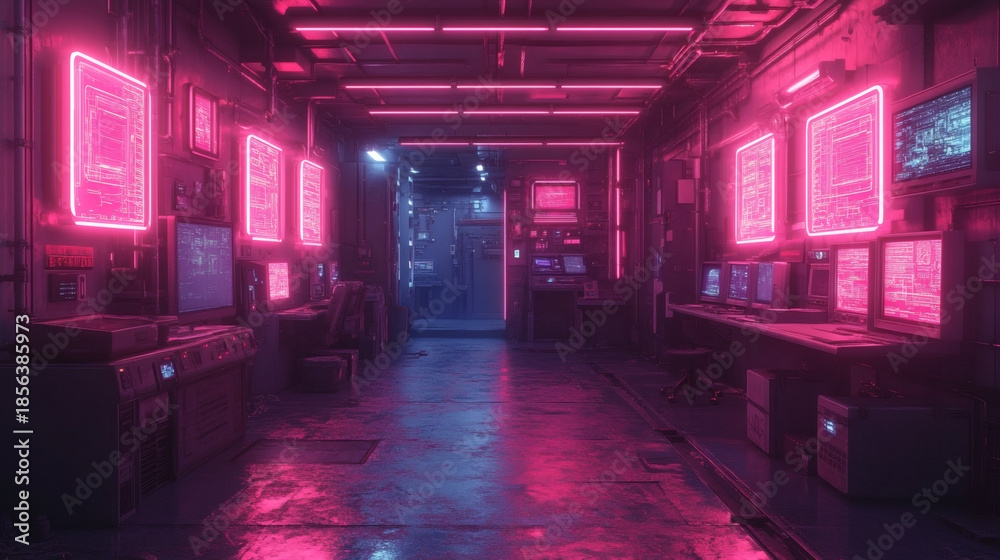 Fototapeta premium Create a neon lit depiction of an industrial