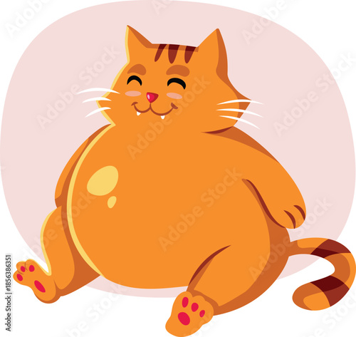 Large Orange Cat Suffers from obesity Vector Illustration. Sedentary pet animal suffering from obesity being lazy
