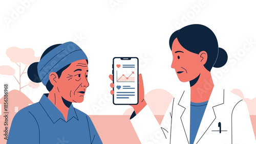 Doctor showing patient medical records on smartphone in clinical setting