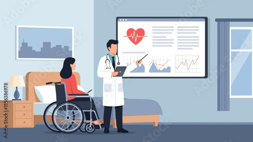 Doctor explaining medical chart to patient in hospital room