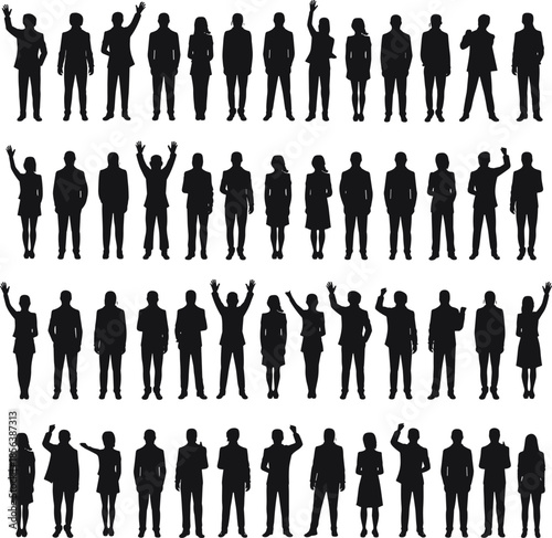 Silhouettes of People Waving in Business Attire black and white