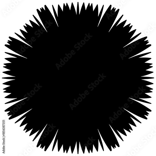 Black spiky starburst silhouette on a white background abstract circle
