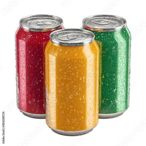 Vibrant Three Colorful Soda Beverages with Metallic Caps