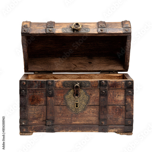 Vintage Wooden Treasure Chest Lid Raised Displaying
