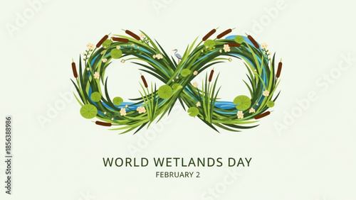 World wetlands day february 2 infinity symbol made of green plants and flowers eco friendly design
