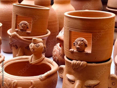 Terracotta items Stock Photos, Indian shop from a wide variety of terracotta artefacts.