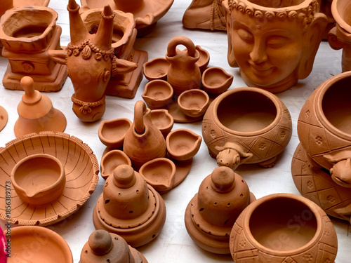 Photography Terracotta items Stock Photos, Indian shop from a wide variety of terracotta artefacts