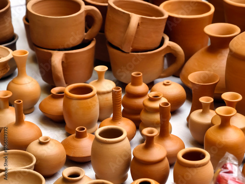 Canvas Print Terracotta items Stock Photos, Indian shop from a wide variety of terracotta artefacts