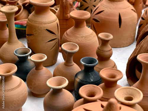 Photography Terracotta items Stock Photos, Indian shop from a wide variety of terracotta artefacts