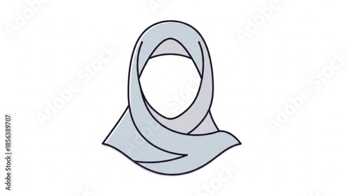 Gray hijab headscarf wrapped around face, simple line art style, minimalist illustration for cultural or religious concepts