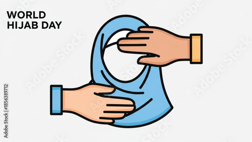 World hijab day, hands holding blue hijab, cultural diversity, religious freedom, female empowerment, muslim tradition, headscarf, modest fashion, hands wrapping fabric