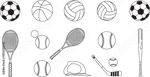 Various sports and equipment sports soccer balls basketballs