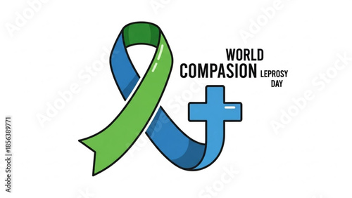 World compassion leprosy day awareness ribbon with cross symbol