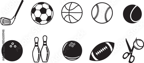 Various sports golf club soccer ball