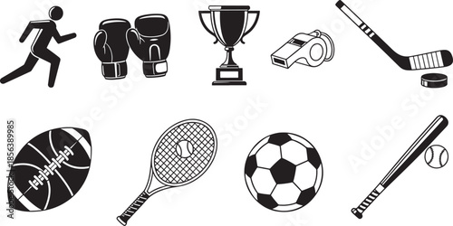 Various sports running person boxing gloves