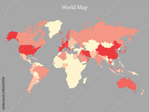 World map with color-coded countries global data visualization