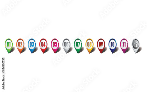 Numbered map pin icons colorful location markers for navigation