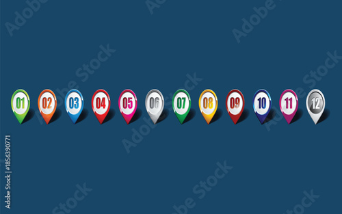 Numbered map pin icons colorful location markers for navigation