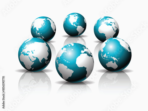 Multiple globes representing global connection international 