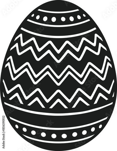 Black and white Easter egg silhouette with geometric patterns and dots vector
