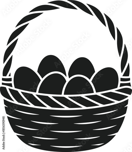 Black silhouette of an easter basket filled with eggs vector