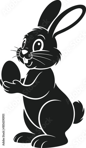 Black Easter Bunny silhouette holding a dark egg vector graphic rabbit