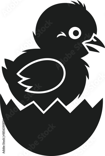 Black silhouette of a chick hatching from an eggshell vector