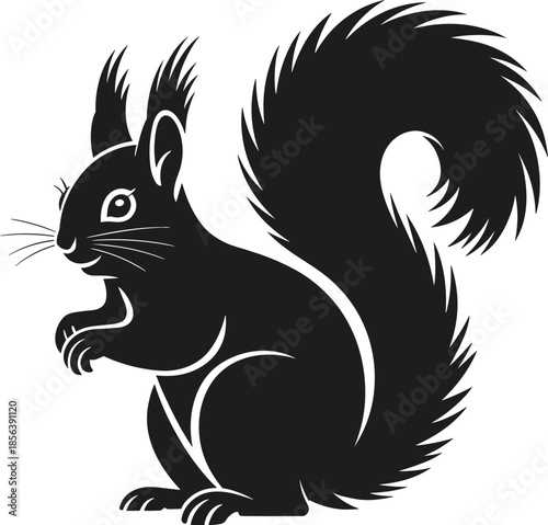 Black silhouette of a squirrel with a bushy tail animal rodent