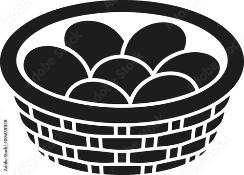 Black silhouette of a woven basket filled with eggs food