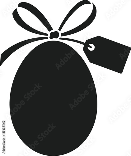 Black silhouette of an egg with a ribbon and gift tag vector