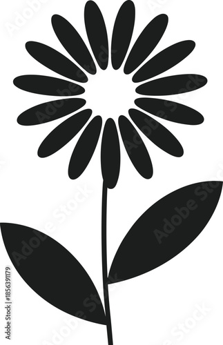 Black daisy silhouette vector with stem and leaves flower