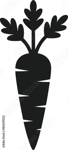 Black silhouette of a carrot with green leaves on a white background vegetable food