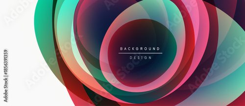 Abstract colorful layers create dynamic circular pattern. Modern design elements suggest depth, movement, visual appeal.