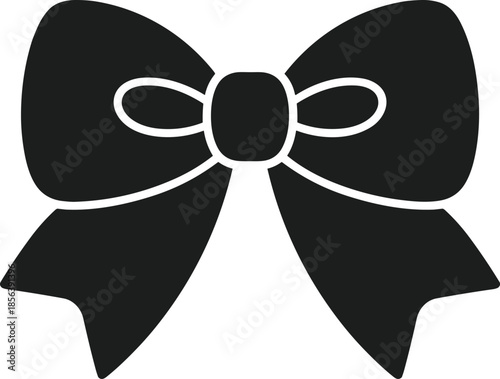 Black bow silhouette vector graphic with white outline ribbon gift