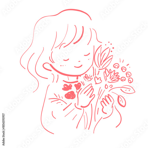 想いを伝える バレンタインの線画イラスト / Valentine line art illustration