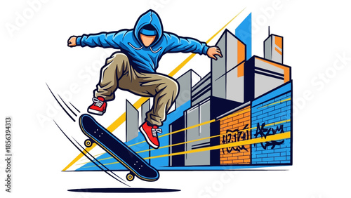 Dynamic Street Skater Performing Action Trick